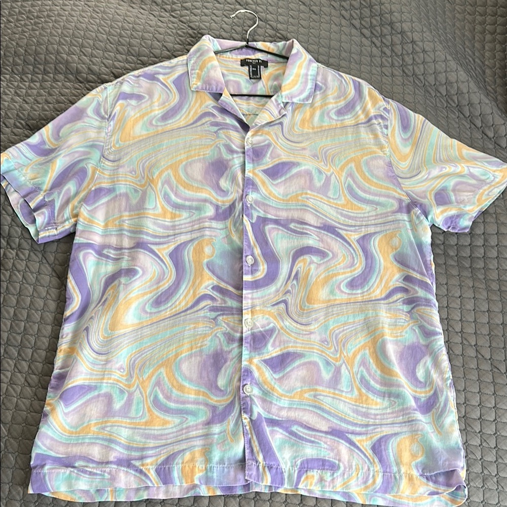 Forever 21 Purple and Yellow Casual Button Down Shirt